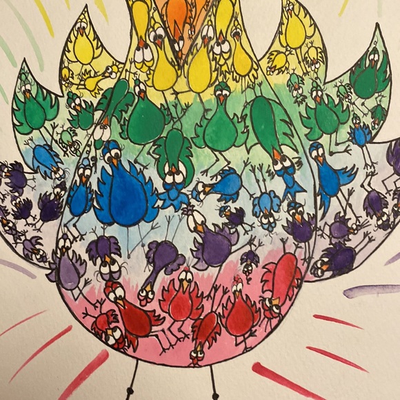 Unframed Original Watercolour Art Rainbow Birds on Watercolour Paper AB Artist - Picture 4 of 4